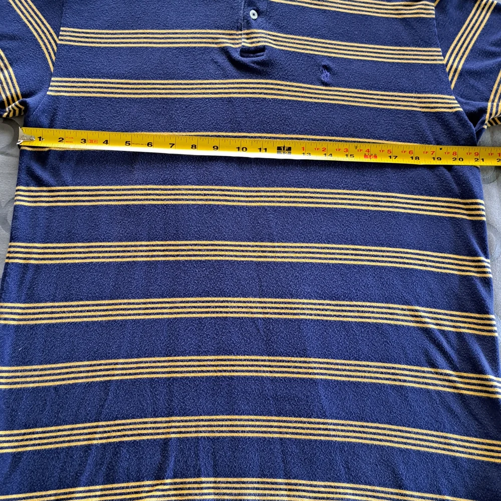 VTG 90s Ralph Lauren Navy with Yellow Stripe Cotton Polo Men's L